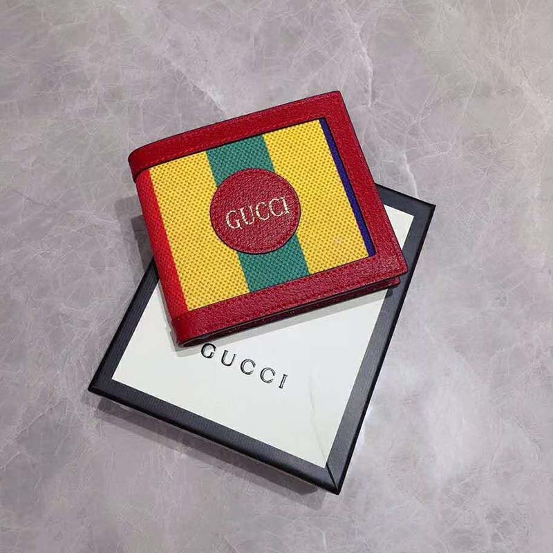 G*u*i gg unisex baiadera stripe canvas bi-fold wallet-red