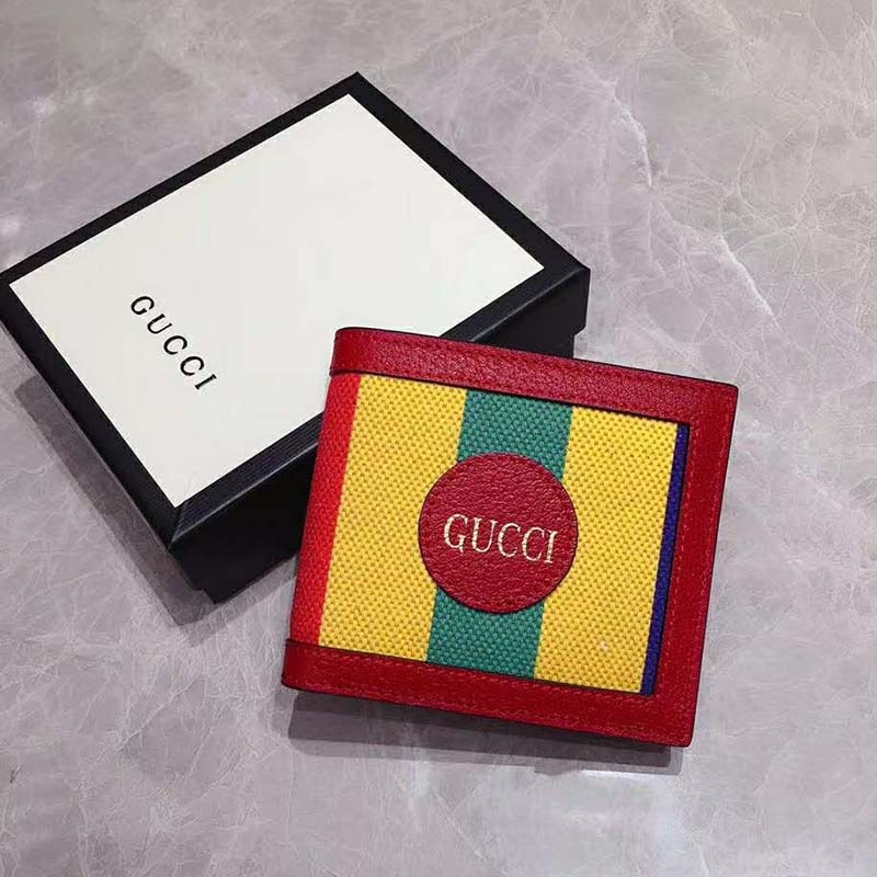 G*u*i gg unisex baiadera stripe canvas bi-fold wallet-red