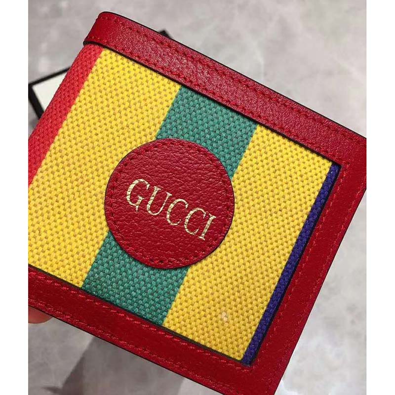 G*u*i gg unisex baiadera stripe canvas bi-fold wallet-red