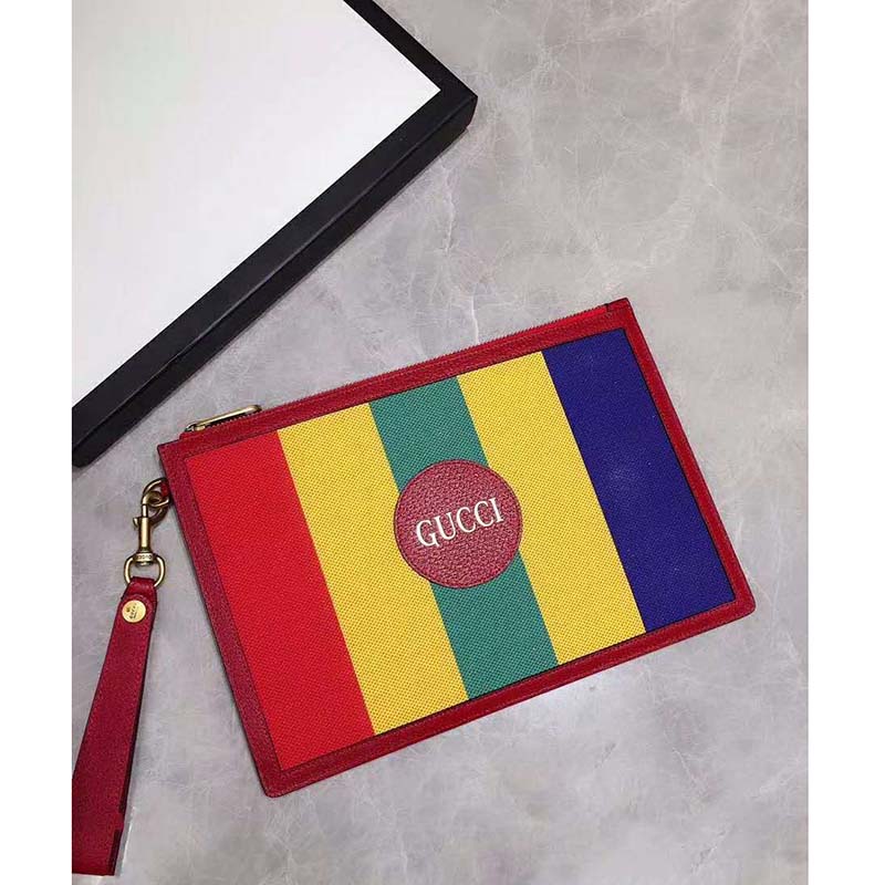 G*u*i gg unisex baiadera stripe canvas pouch G*u*i script logo