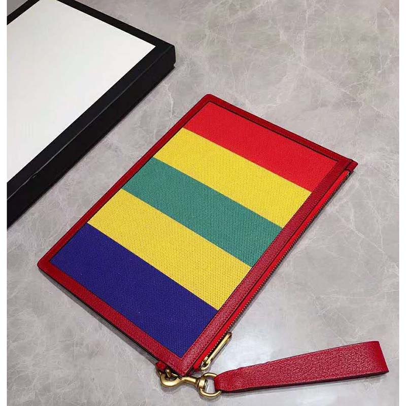 G*u*i gg unisex baiadera stripe canvas pouch G*u*i script logo