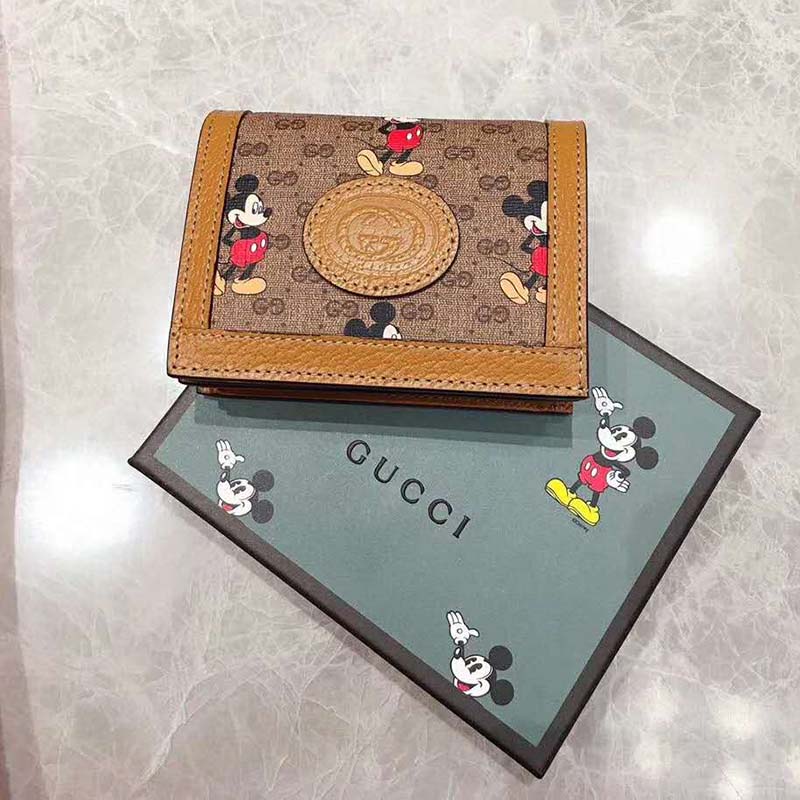 G*u*i gg unisex disney x G*u*i card case wallet-brown