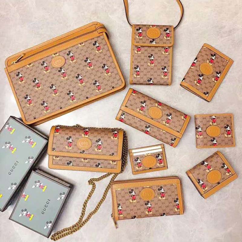 G*u*i gg unisex disney x G*u*i card case wallet-brown