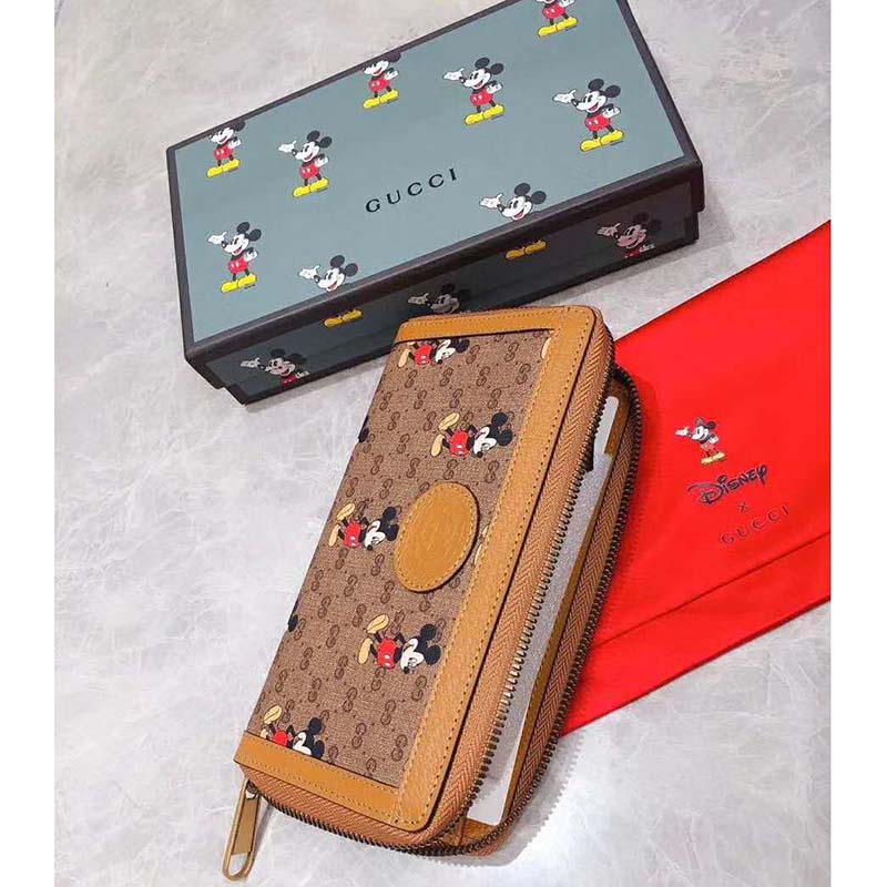 G*u*i gg unisex disney x G*u*i zip around wallet-brown