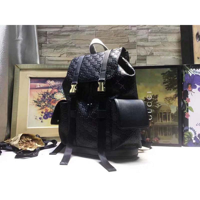 G*u*i gg unisex gg embossed backpack black gg embossed leather