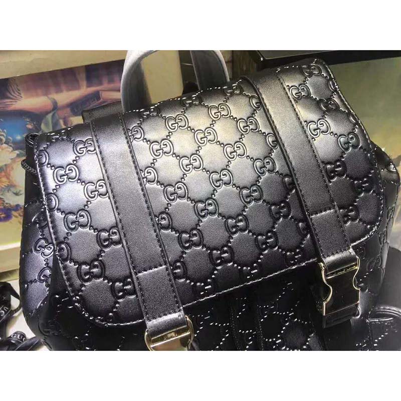 G*u*i gg unisex gg embossed backpack black gg embossed leather