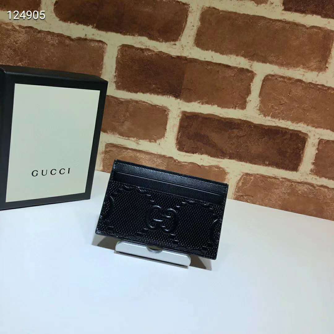 G*u*i gg unisex gg embossed card case black gg embossed leather