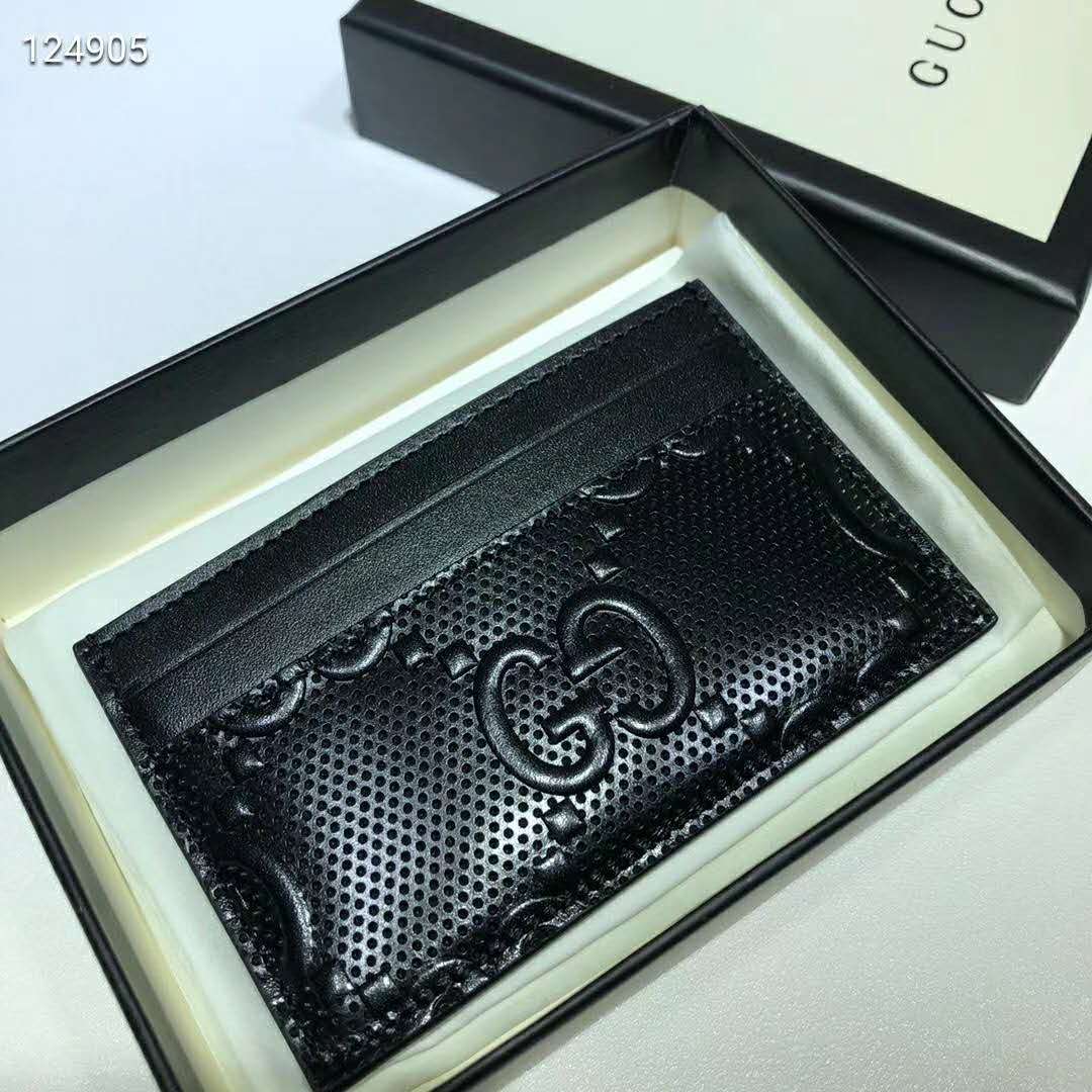G*u*i gg unisex gg embossed card case black gg embossed leather