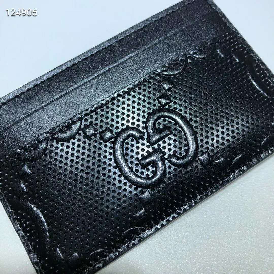 G*u*i gg unisex gg embossed card case black gg embossed leather