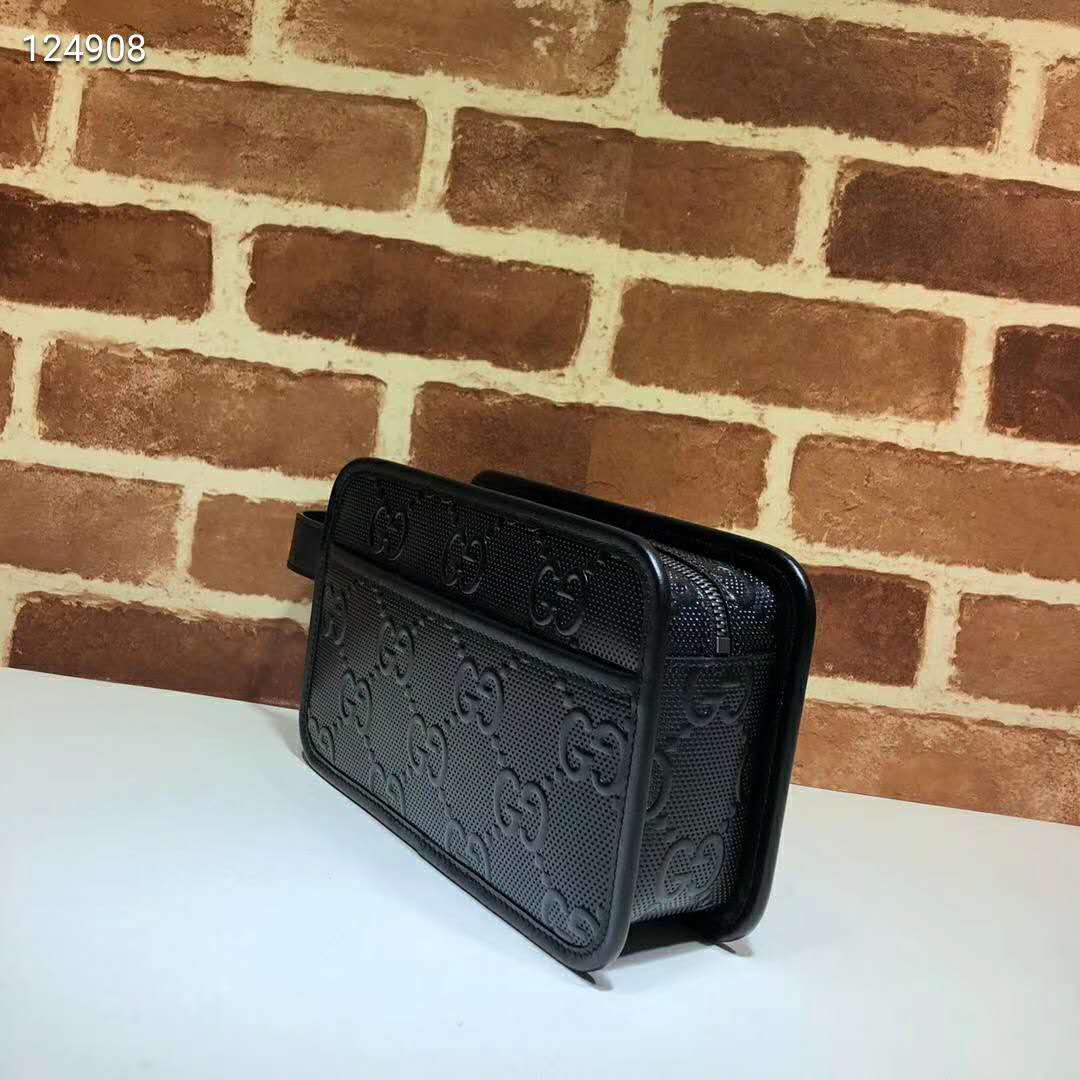G*u*i gg unisex gg embossed cosmetic case black embossed leather