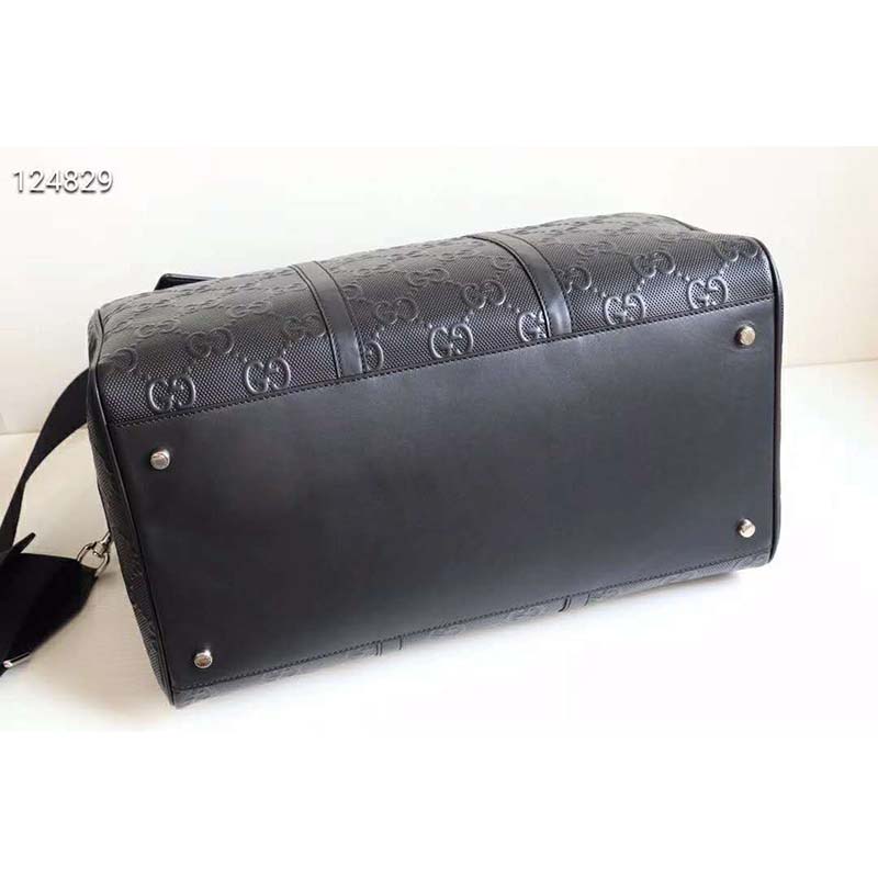 G*u*i gg unisex gg embossed duffle bag black embossed leather