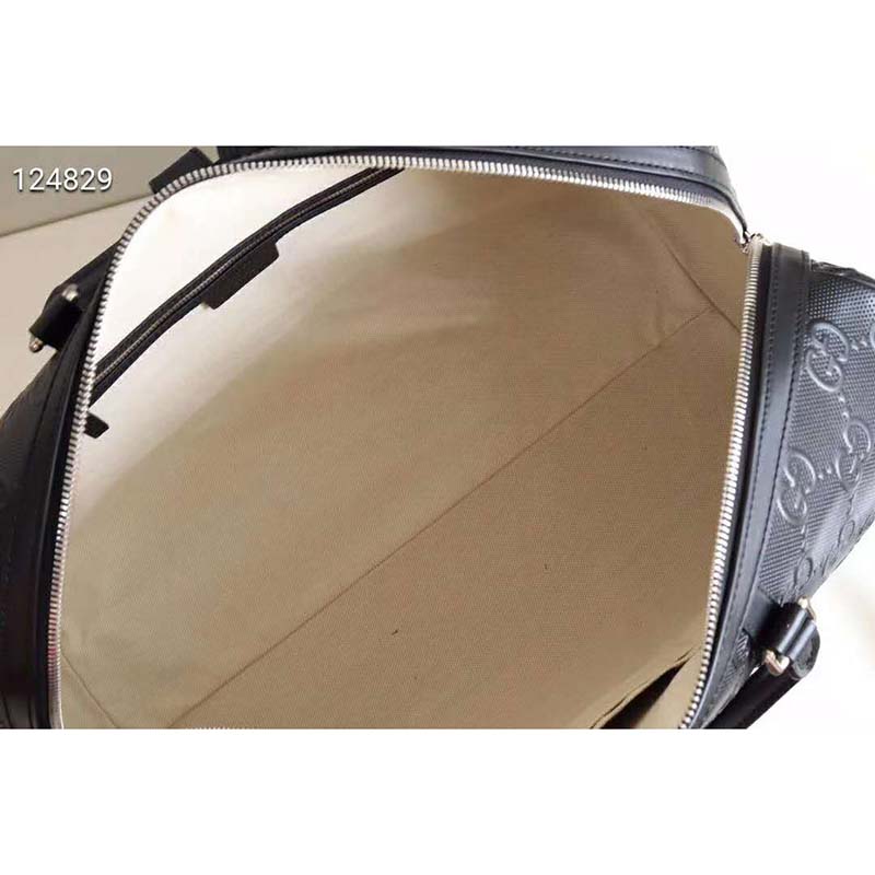 G*u*i gg unisex gg embossed duffle bag black embossed leather