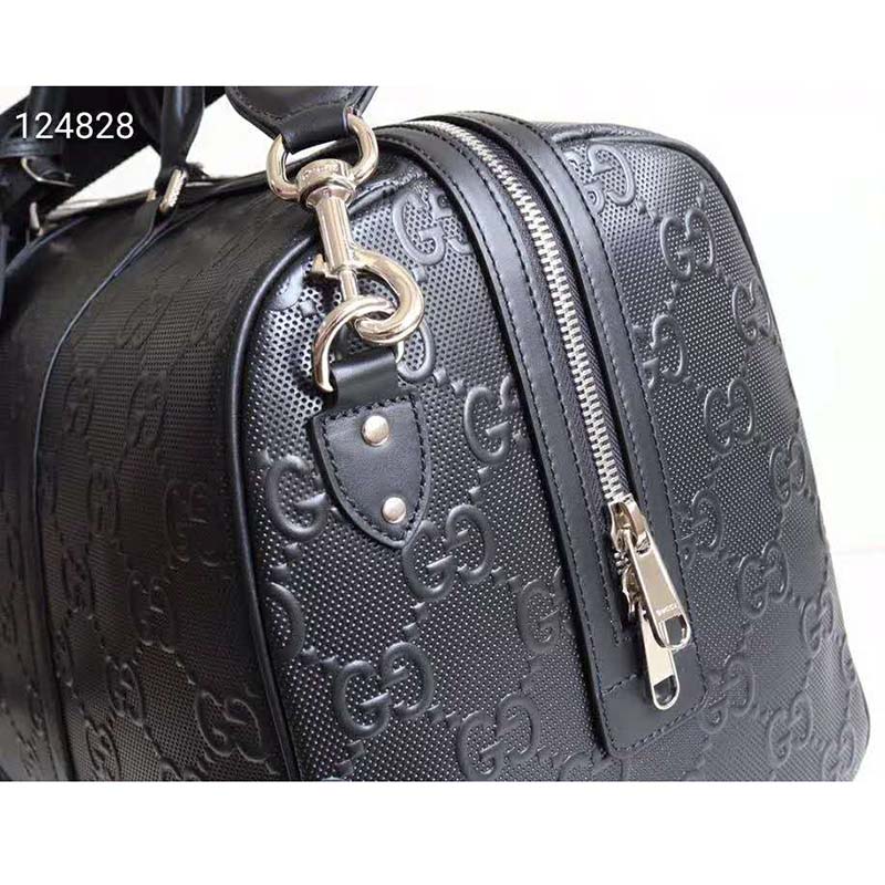 G*u*i gg unisex gg embossed duffle bag black embossed leather