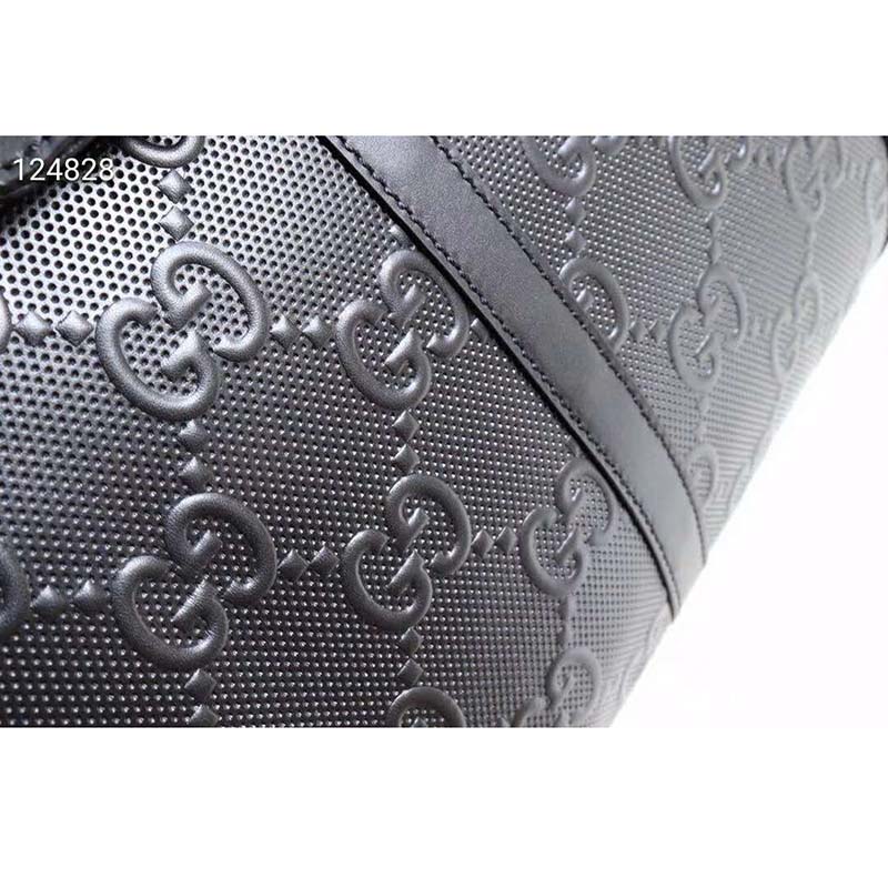G*u*i gg unisex gg embossed duffle bag black embossed leather