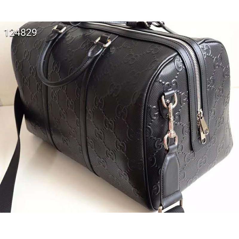 G*u*i gg unisex gg embossed duffle bag black embossed leather