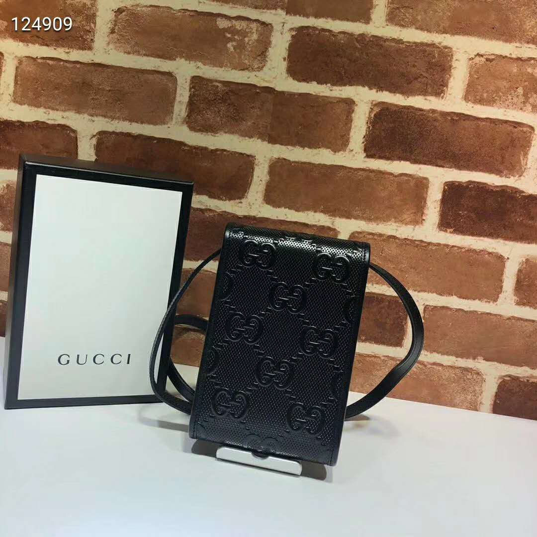 G*u*i gg unisex gg embossed mini bag black embossed leather