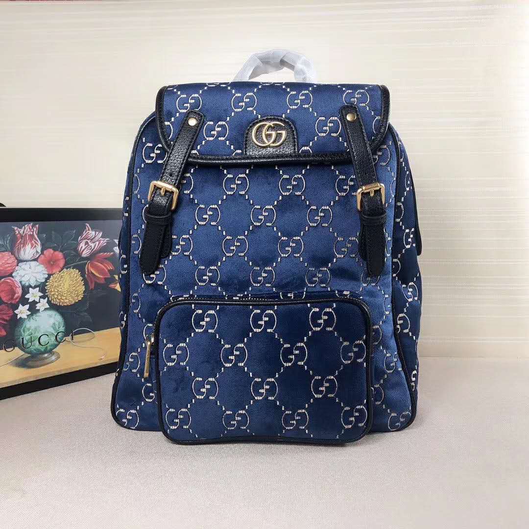 G*u*i gg unisex small gg velvet backpack blue beige gg velvet