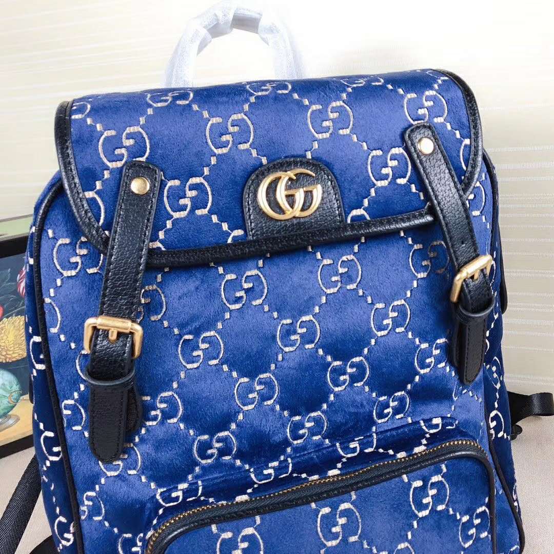 G*u*i gg unisex small gg velvet backpack blue beige gg velvet