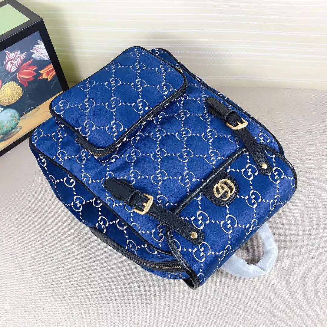G*u*i gg unisex small gg velvet backpack blue beige gg velvet