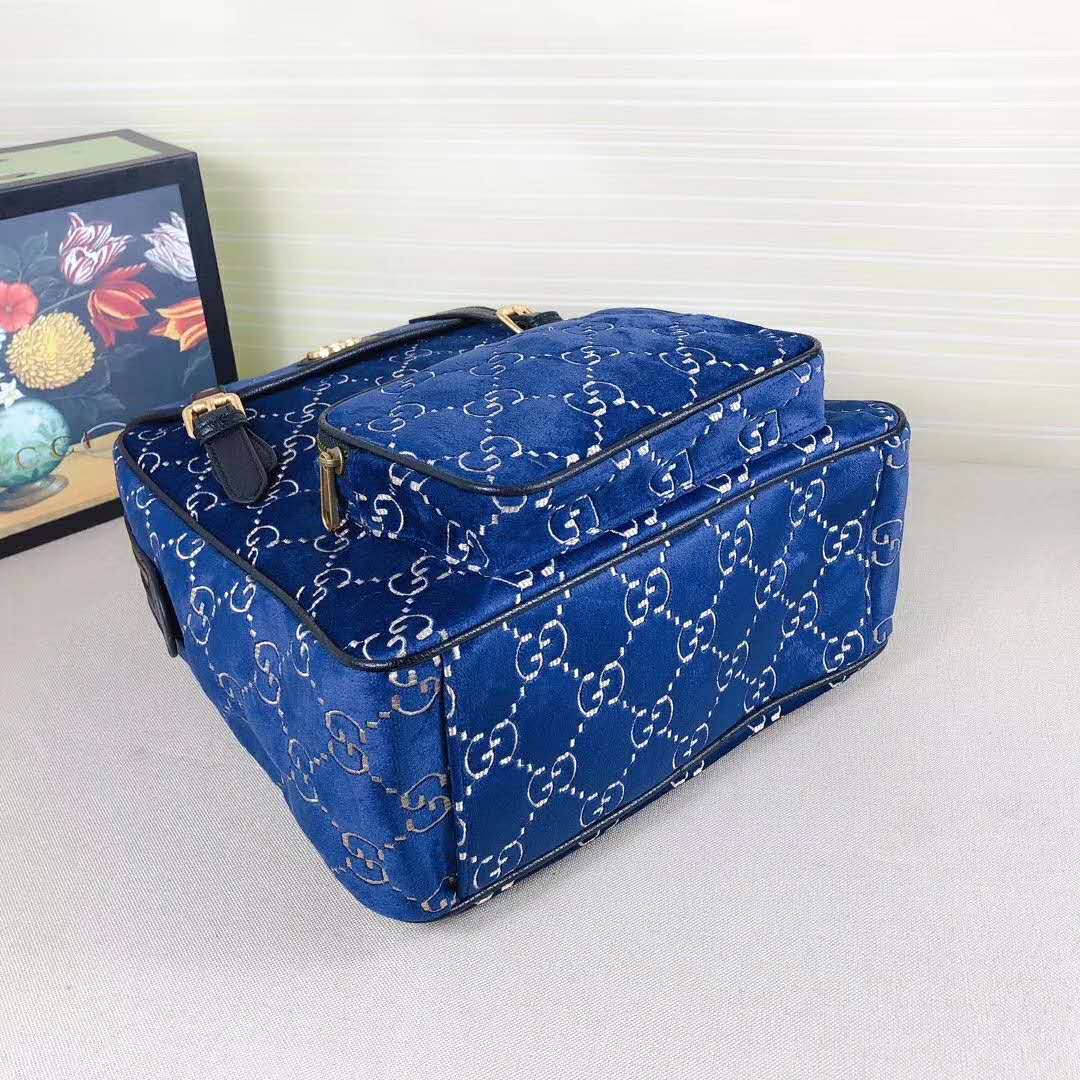 G*u*i gg unisex small gg velvet backpack blue beige gg velvet