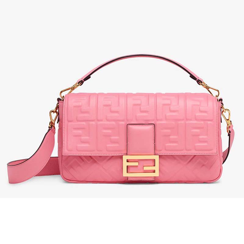 Fendi Women Baguette Large Leather Bag Lambskin All-Over FF