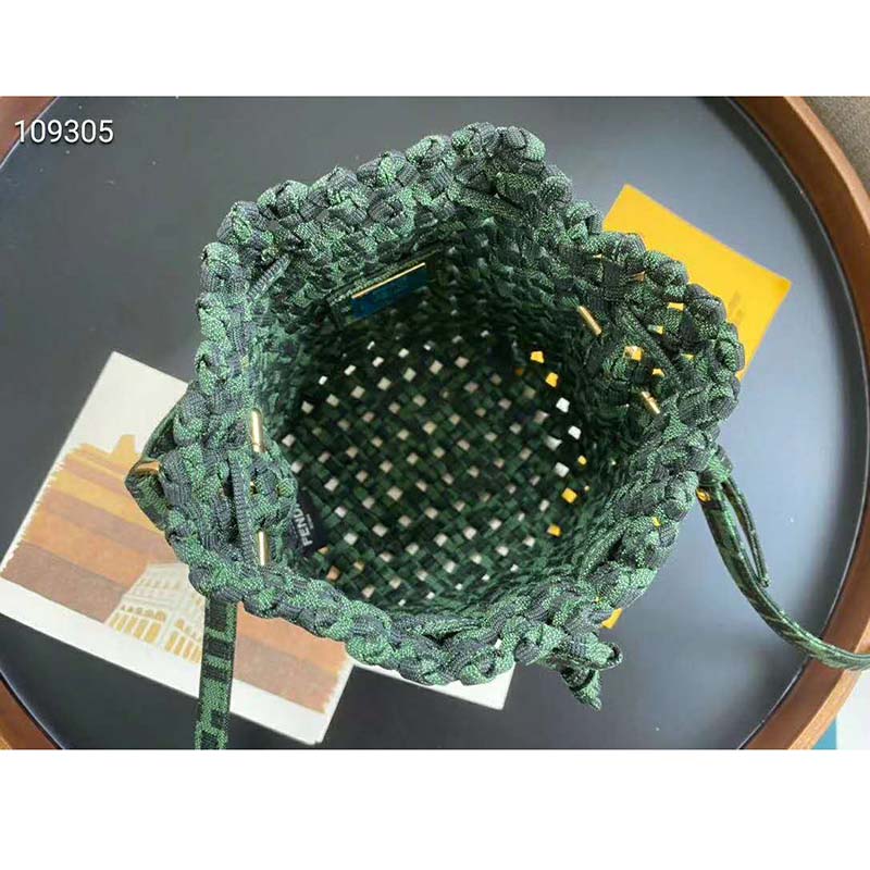 Fendi Women Mon Tresor Jacquard Fabric Interlace Mini-Bag-Dark Green