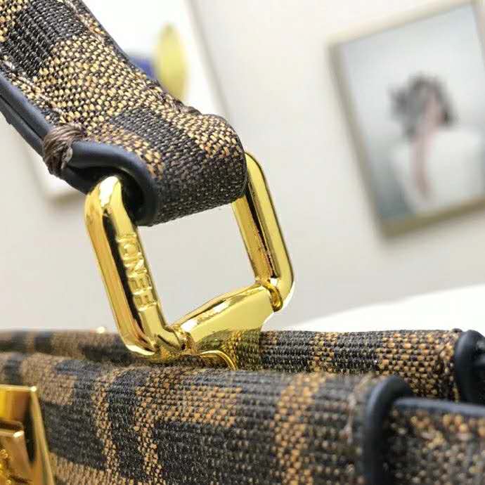 Fendi Women Peekaboo Iconic Mini Jacquard Fabric Interlace Bag FF