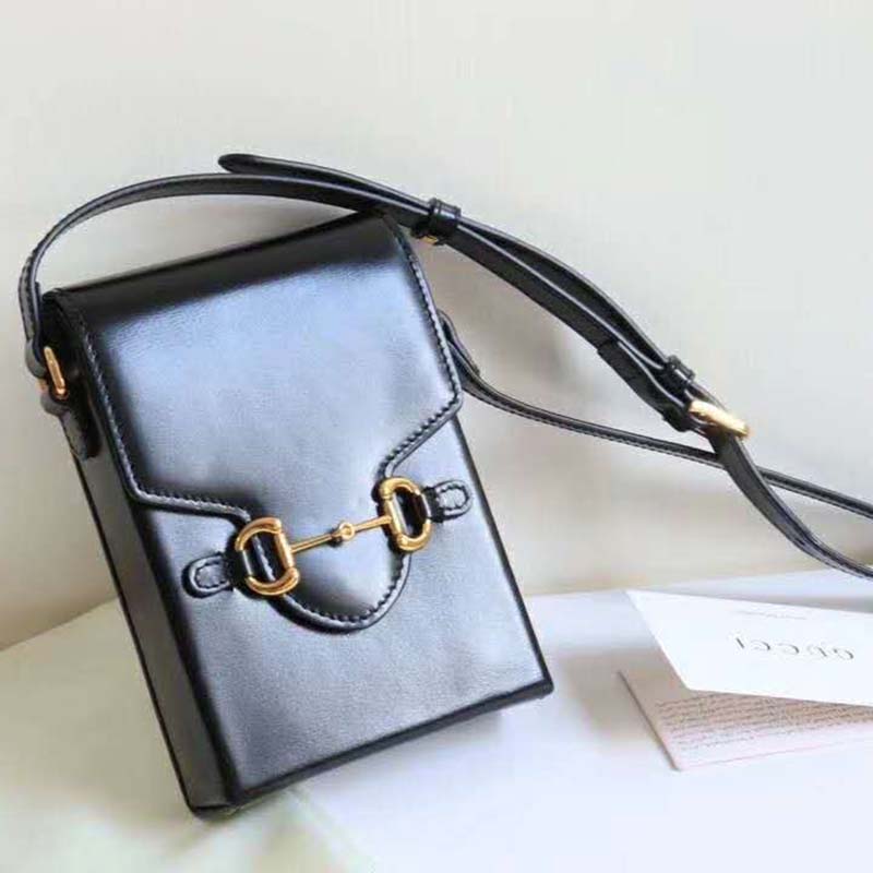 G*u*i gg unisex G*u*i horsebit 1955 mini bag black leather