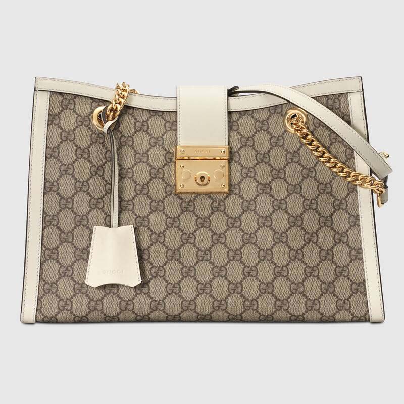 G*u*i gg women padlock gg medium shoulder bag in gg supreme canvas with leather