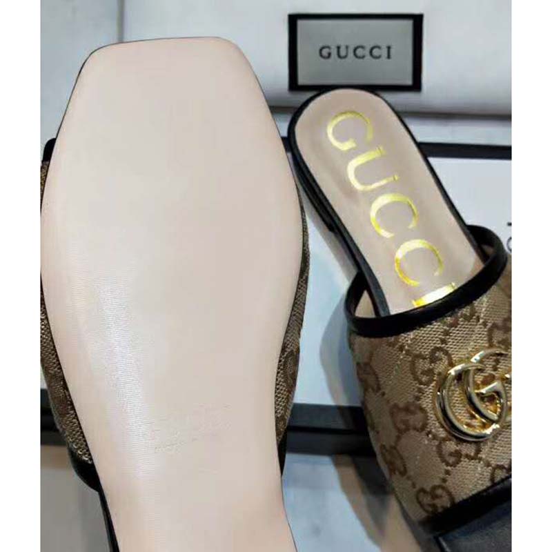 G*u*i women’s gg matelassé canvas slide sandal beige/ebony diagonal