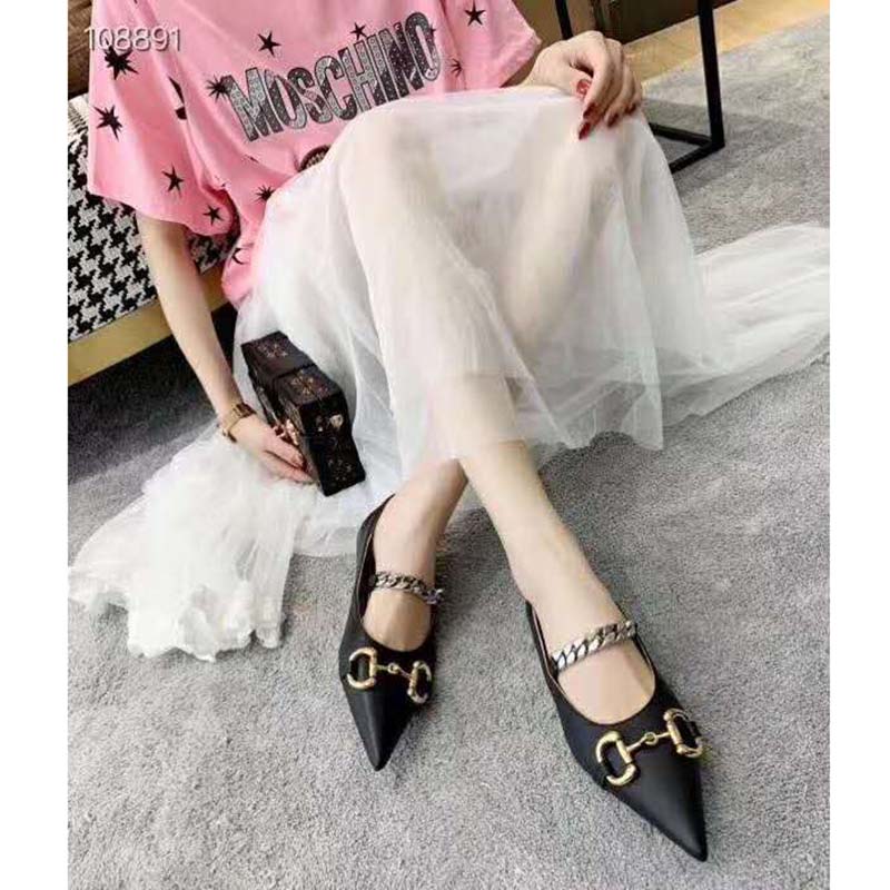 G*u*i women’s leather ballet flat with horsebit black leather