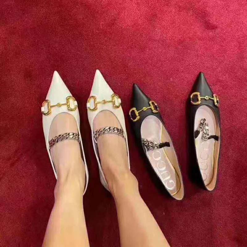 G*u*i women’s leather ballet flat with horsebit white leather