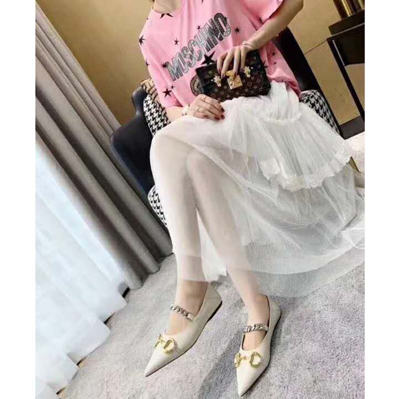 G*u*i women’s leather ballet flat with horsebit white leather