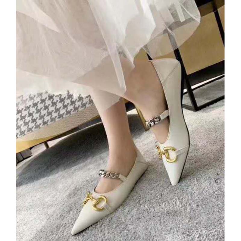 G*u*i women’s leather ballet flat with horsebit white leather