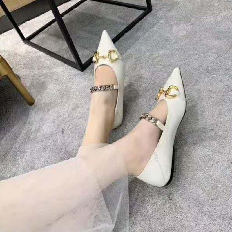 G*u*i women’s leather ballet flat with horsebit white leather