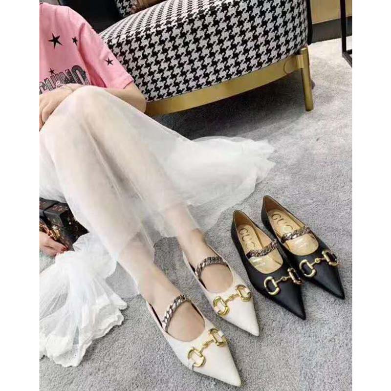 G*u*i women’s leather ballet flat with horsebit white leather