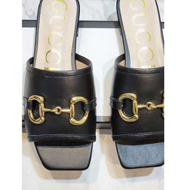 G*u*i women’s leather slide sandal with horsebit black leather
