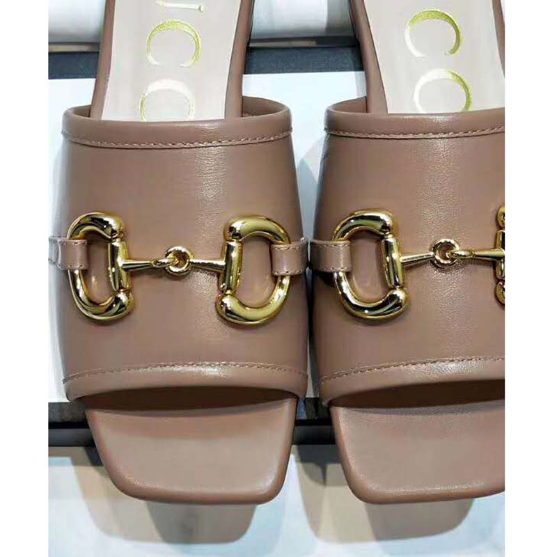 G*u*i women’s leather slide sandal with horsebit brown leather