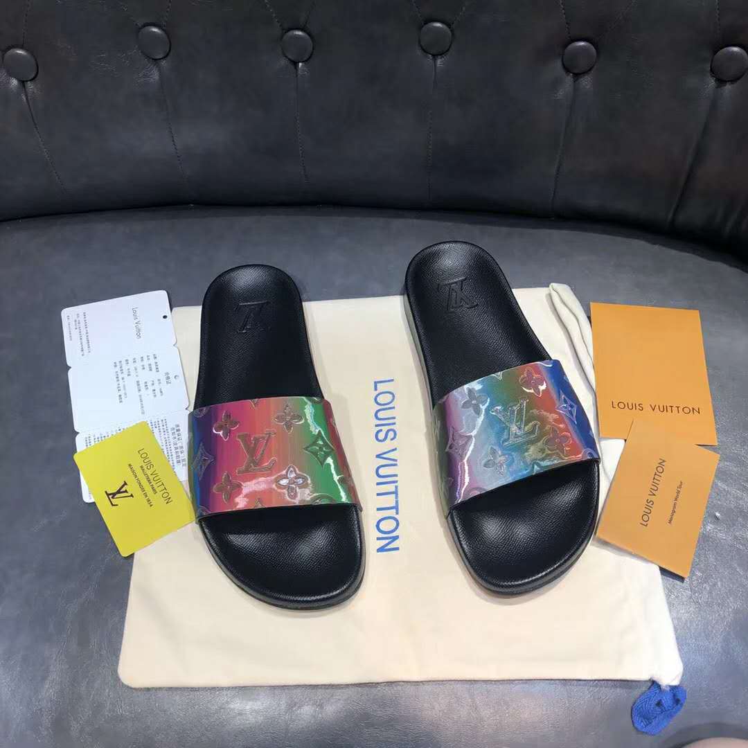 Louis Vuitton LV Unisex Waterfront Mule Rubber Iridescent Monogram-Black