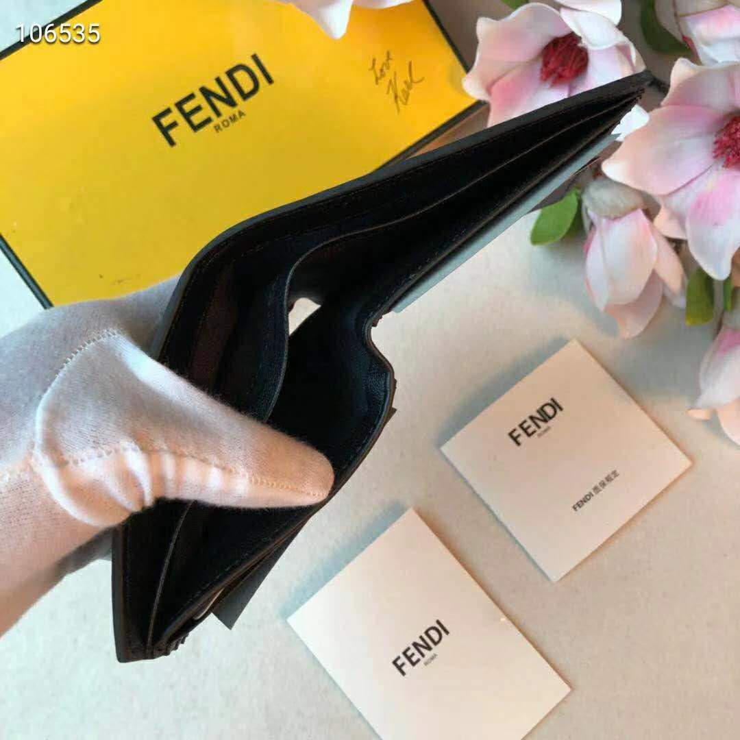 Fendi Unisex Wallet Black Leather Bi-Fold Wallet Brown Black Calfskin