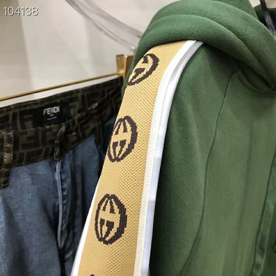 G*u*i men cotton jersey hooded sweatshirt green heavy felted organic