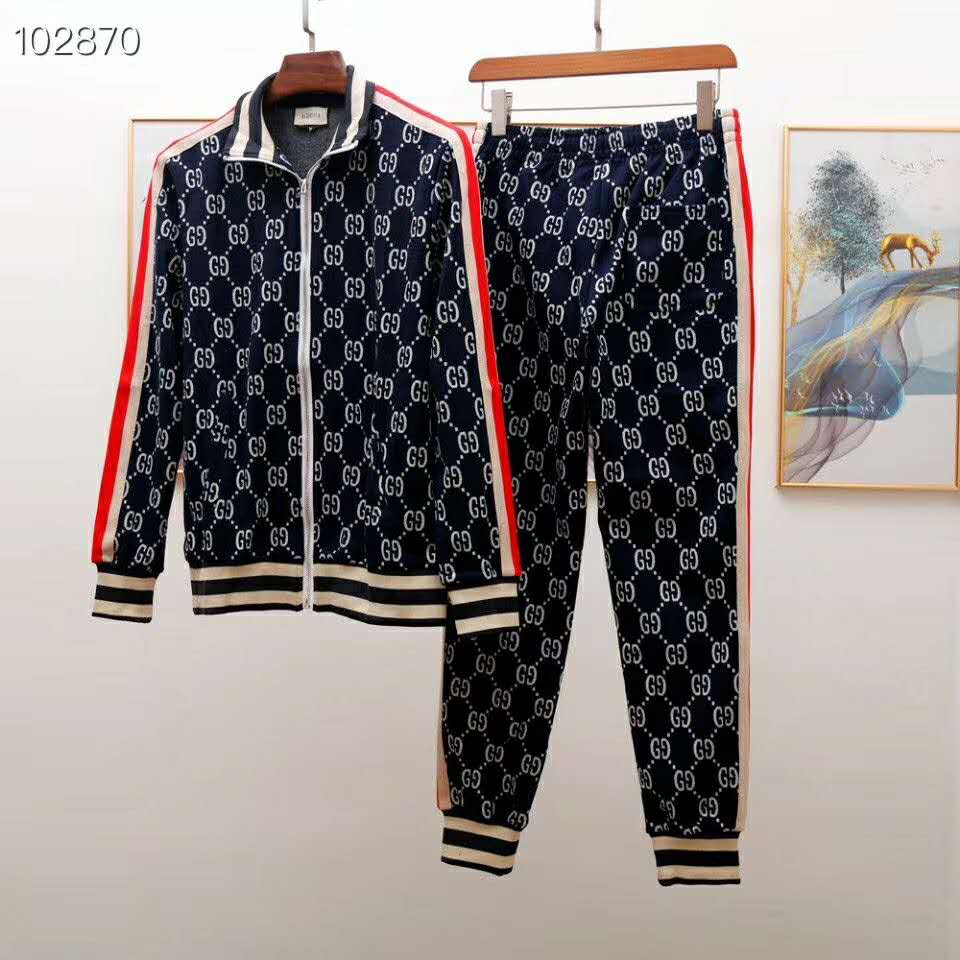 G*u*i men gg jacquard cotton jacket blue ivory gg jacquard jersey