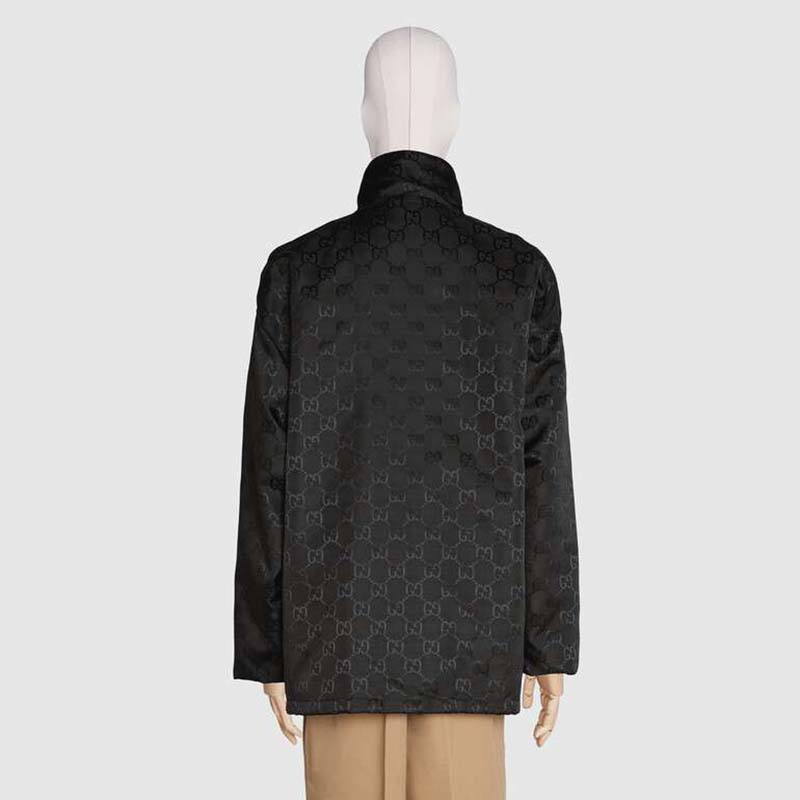 G*u*i men off the grid zip-up jacket high neck black gg nylon