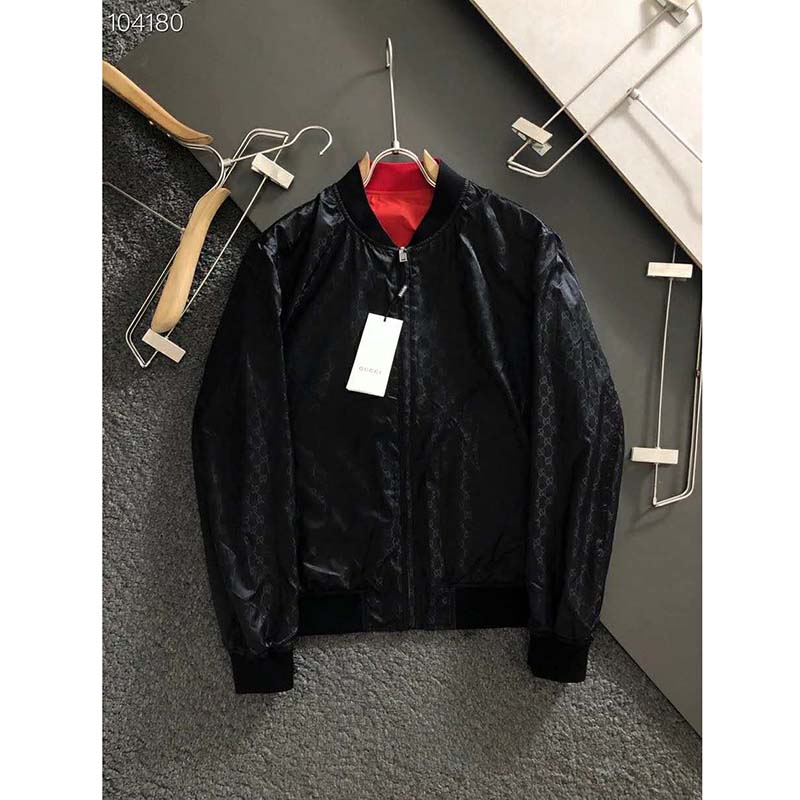 G*u*i men off the grid zip-up jacket high neck black gg nylon