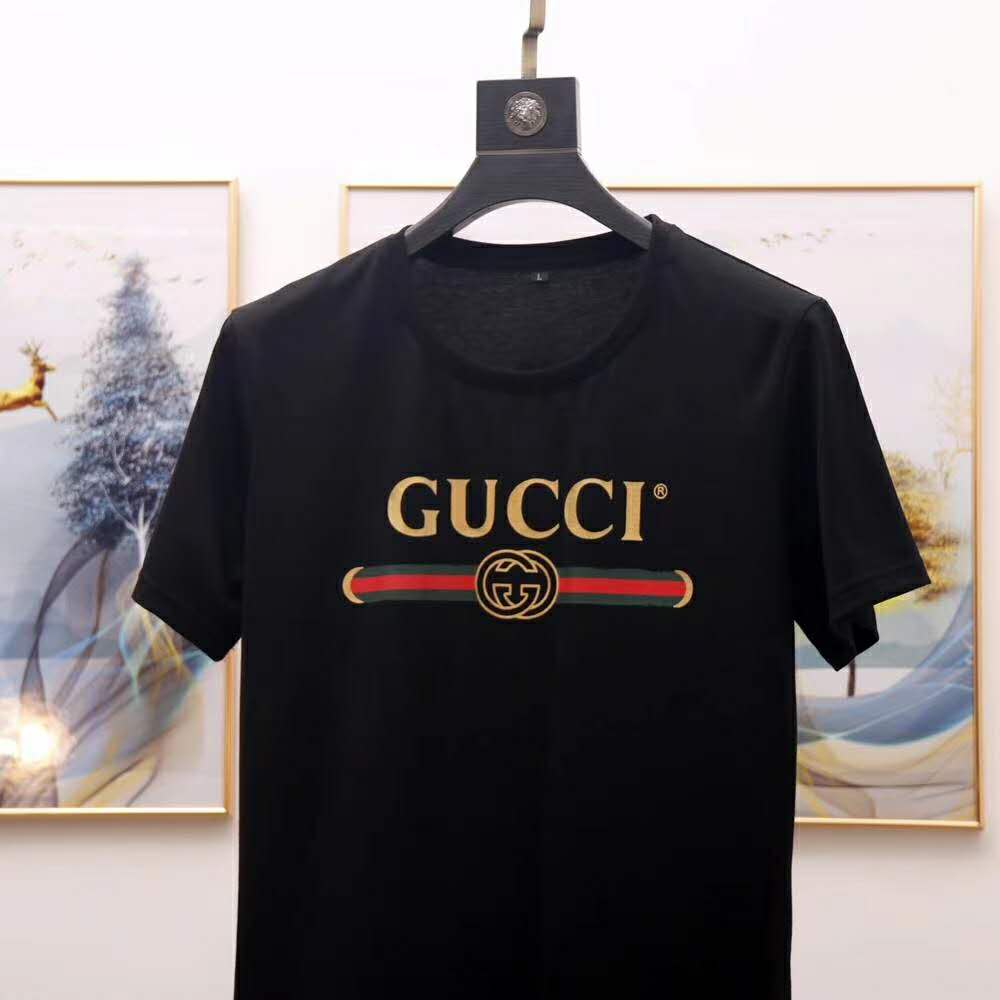 G*u*i men oversize washed t-shirt with G*u*i logo black washed cotton jersey