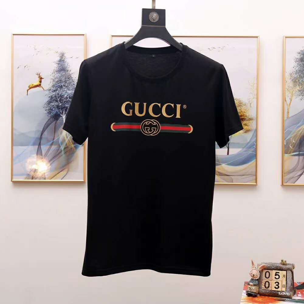 G*u*i men oversize washed t-shirt with G*u*i logo black washed cotton jersey
