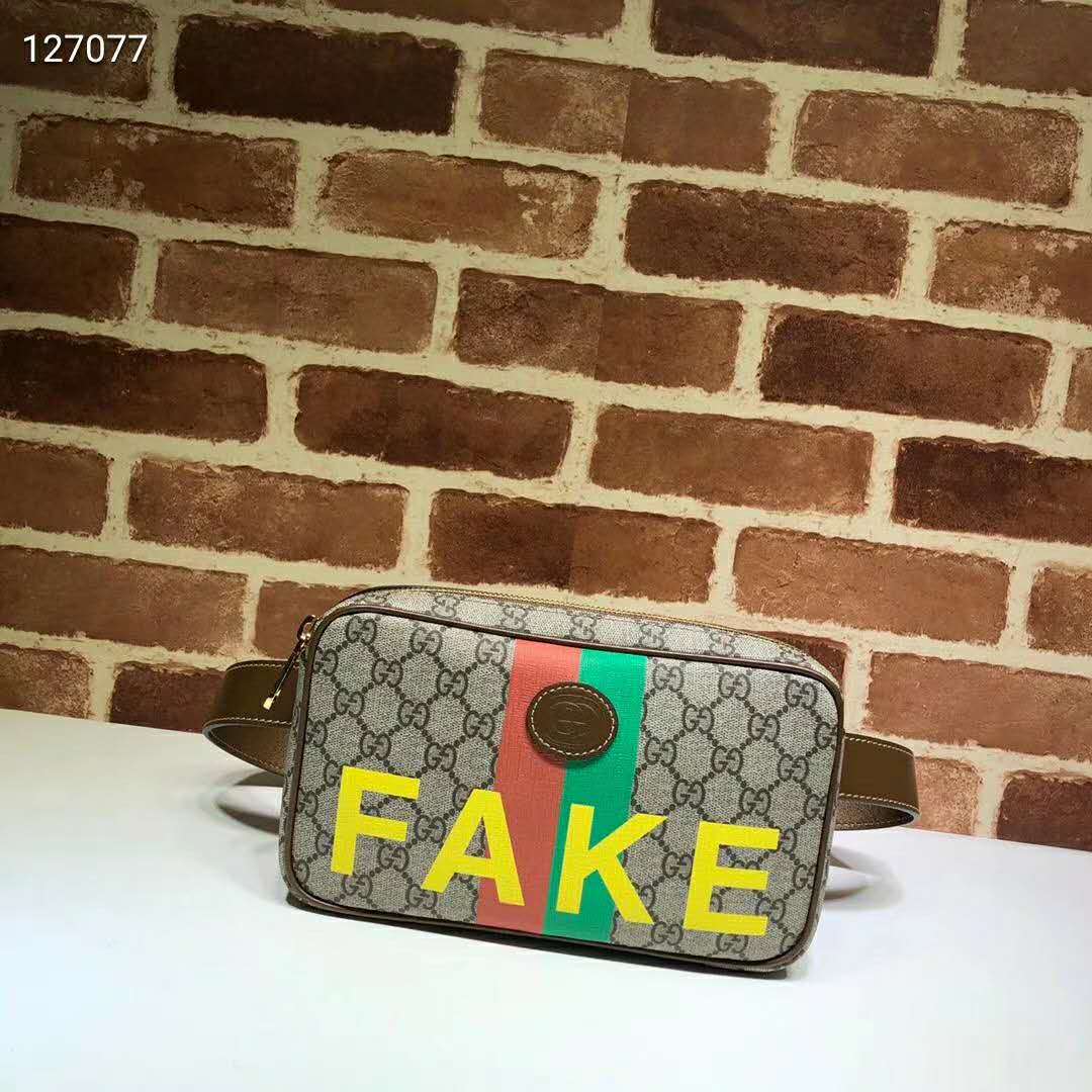 G*u*i unisex ‘fake/not’ print cosmetic case gg supreme canvas