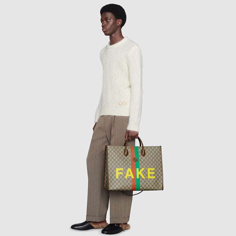 G*u*i unisex ‘fake/not’ print large tote bag gg supreme canvas
