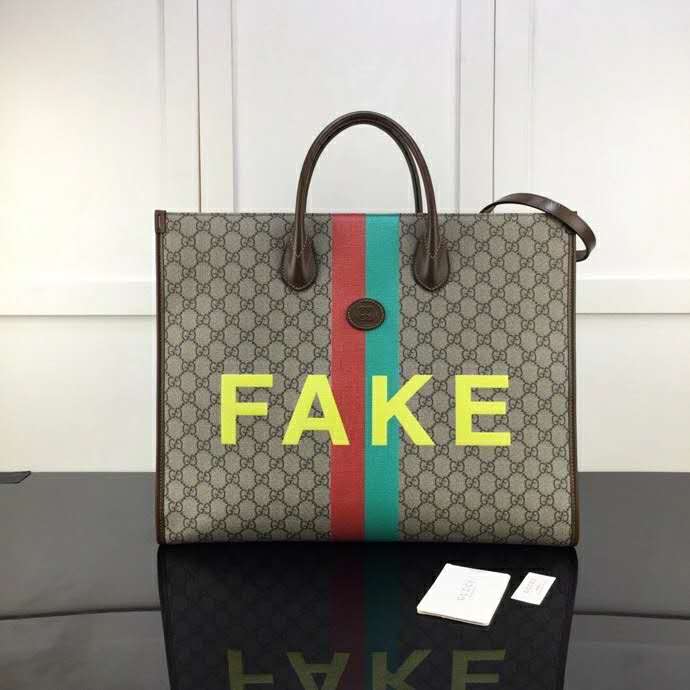 G*u*i unisex ‘fake/not’ print large tote bag gg supreme canvas