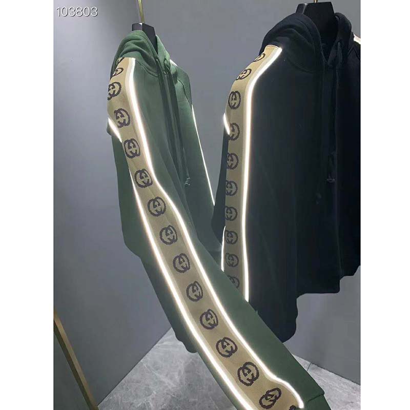 G*u*i women cotton jersey hooded sweatshirt green heavy felted organic